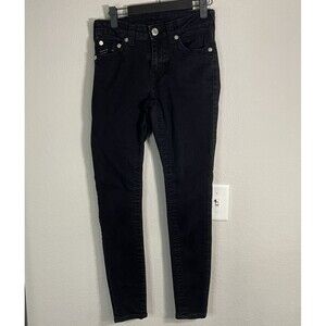 True Religion Jennie Curvy Mid Rise Super Skinny Black Denim Women’s Size 28